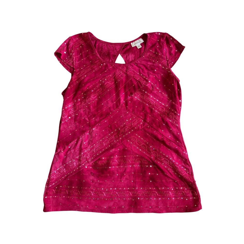 Y2K Dressbarn Sequin Top Womens L Office Siren Cut Out Back Bratz Keyhole